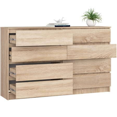 Komoda do sypialni, 8 szuflad, STILO, 160x40x99 cm, dąb sonoma, mat