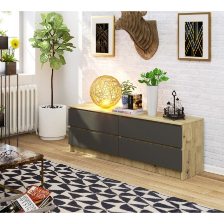 Komoda do domu, STILO, 160x40x55 cm, dąb artisan, grafit szary, mat
