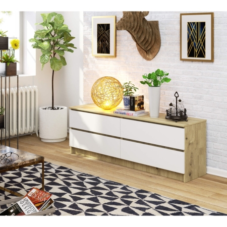 Komoda do domu, STILO, 160x40x55 cm, dąb artisan, biel, mat