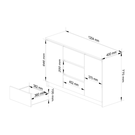 Komoda do sypialni, 3 szuflady, PLENO, 120x40x77 cm, biel, mat