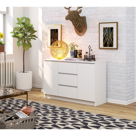 Komoda do sypialni, 3 szuflady, PLENO, 120x40x77 cm, biel, mat