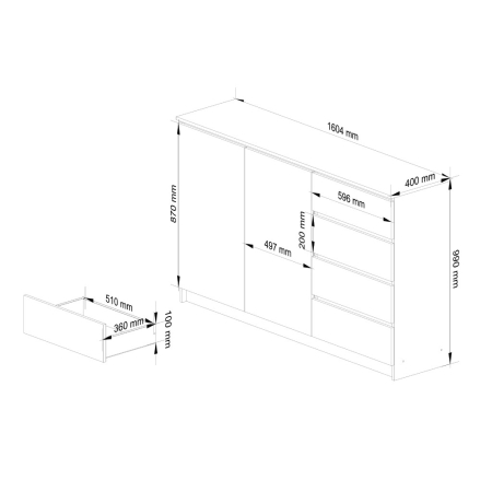 Komoda do sypialni, 4 szuflady, PLENO, 160x40x99 cm, biel, mat