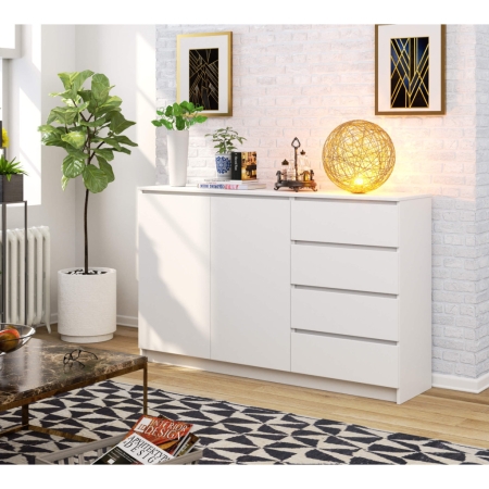 Komoda do sypialni, 4 szuflady, PLENO, 160x40x99 cm, biel, mat