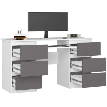 Biurko komputerowe, szuflady, CORE, 135x50x77 cm, biel, grafit, mat