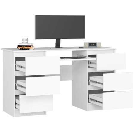 Biurko komputerowe, szuflady, CORE, 135x50x77 cm, biel, mat