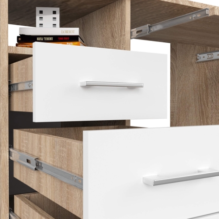 Biurko komputerowe, szuflady, szafka, SOFIA, 124x52x74 cm, dąb sonoma, biel, mat