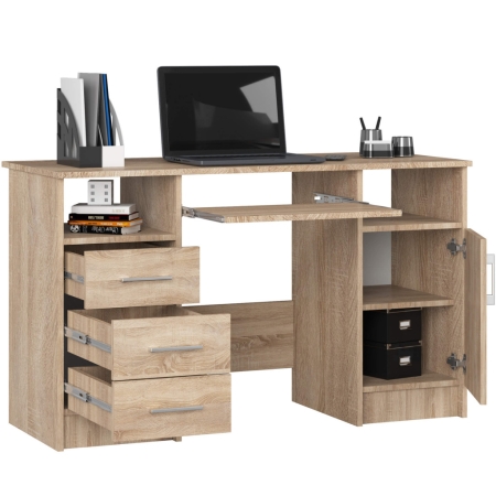 Biurko komputerowe, szuflady, szafka, SOFIA, 124x52x74 cm, dąb sonoma, mat