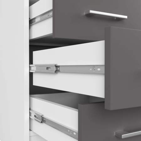 Biurko komputerowe, szuflady, szafka, SOFIA, 124x52x74 cm, biel, grafit, mat