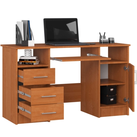 Biurko komputerowe, szuflady, szafka, SOFIA, 124x52x74 cm, olcha, mat