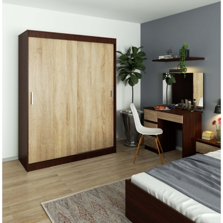Szafa przesuwna do sypialni, NOTTE, 150x60x200 cm, wenge, dąb sonoma, mat