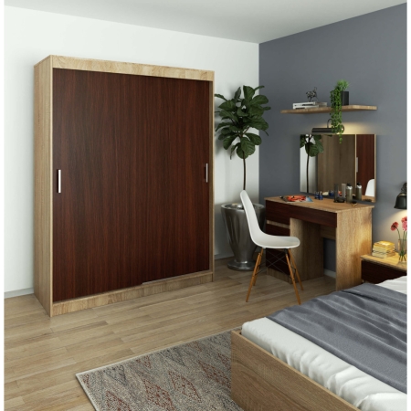 Szafa przesuwna do sypialni, NOTTE, 150x60x200 cm, dąb sonoma, wenge, mat