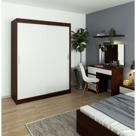 Szafa przesuwna do sypialni, NOTTE, 150x60x200 cm, wenge, biel, mat