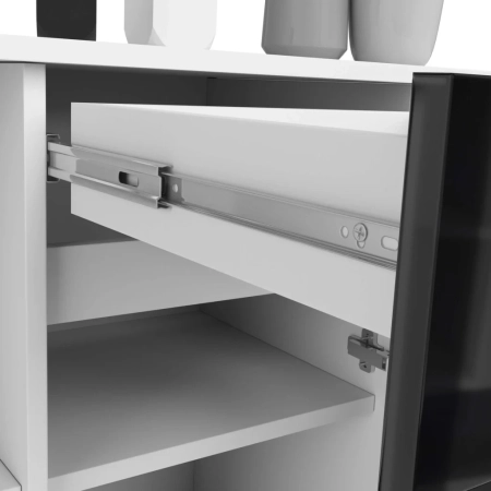 Komoda otwarta, drzwi, szuflada, ELIO, 120x40x77 cm, biel, czarny, połysk