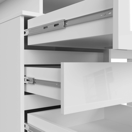 Biurko komputerowe z szufladami, NORI, 135x60x77 cm, biel, połysk