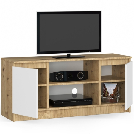 Szafka rtv, półki, NOVA, 120x40x55 cm, dąb artisan, biel, mat