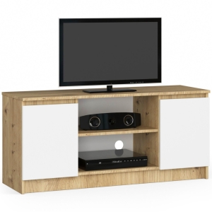 Szafka rtv, półki, NOVA, 120x40x55 cm, dąb artisan, biel, mat