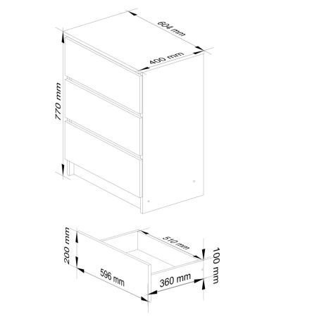 Komoda do sypialni, 3 szuflady, STILO, 60x40x77 cm, dąb sonoma, wenge, mat