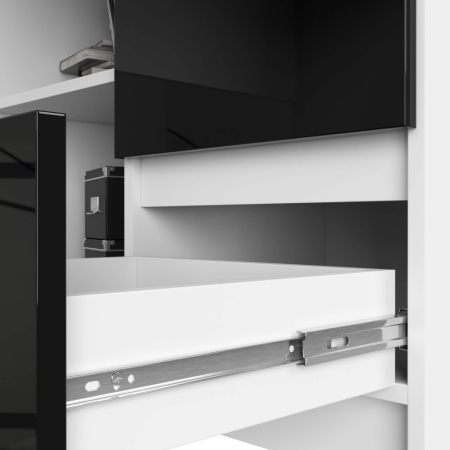 Biurko narożne, szuflady, prawe, SOREN, 124x85x77 cm, biel, czarny, połysk