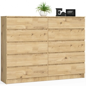 Komoda do sypialni, 10 szuflad, STILO, 160x40x121 cm, dąb artisan, mat