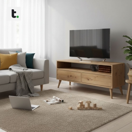 Szafka rtv, stolik pod telewizor, SKAND, 120x40x50 cm, dąb, mat