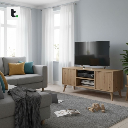 Szafka rtv, skandynawski styl, SKAND, 120x40x50 cm, dąb, mat