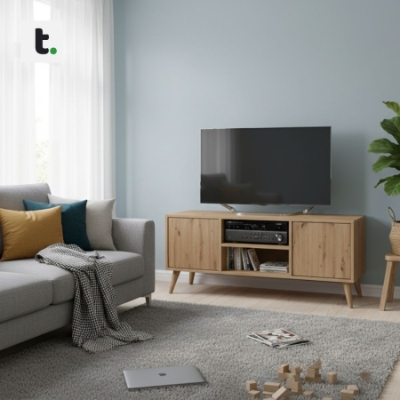 Szafka rtv, skandynawski styl, SKAND, 120x40x50 cm, dąb, mat