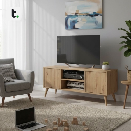Szafka rtv, skandynawski styl, SKAND, 120x40x50 cm, dąb, mat
