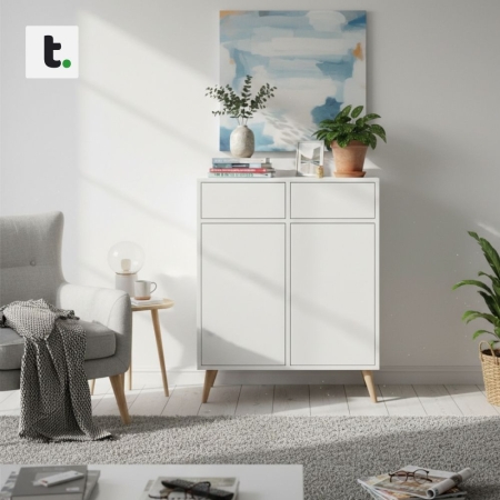 Komoda na nóżkach do sypialni, SKAND, 80x40x100 cm, biel, mat