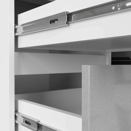 Biurko narożne, biurowe, lewe, SOREN Plus, 155x85x77 cm, biel, metalik, połysk