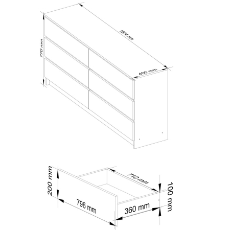 Komoda do sypialni, STILO, 6 szuflad, 160x40x77 cm, biel, mat