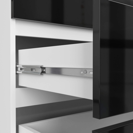 Komoda do sypialni, STILO, 6 szuflad, 160x40x77 cm, biel, czarny, połysk