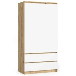 Szafa do sypialni, 2 szuflady, drzwi, DORMI, 90x51x180 cm, biel, dąb artisan, mat