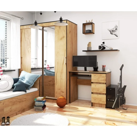 Biurko komputerowe, szuflady, prawe, ASTOR, 90x50x77 cm, dąb craft, mat