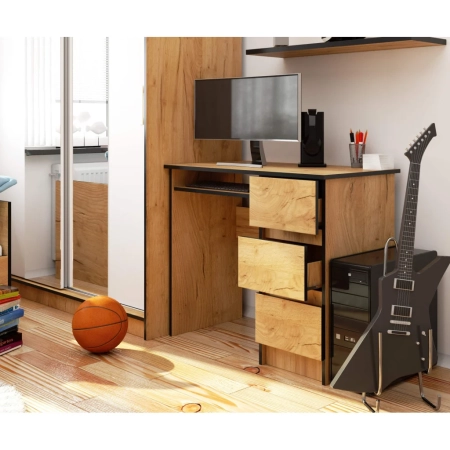 Biurko komputerowe, szuflady, prawe, ASTOR, 90x50x77 cm, dąb craft, mat
