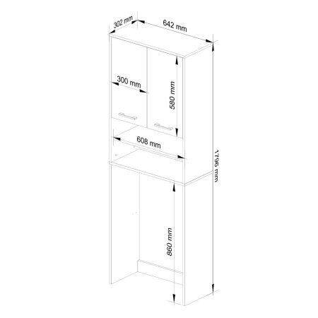 Szafka łazienkowa, regał nad pralkę, ELION, 64x30x180 cm, dąb sonoma, biel, mat
