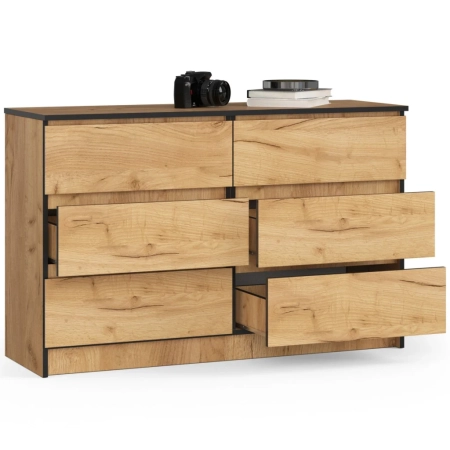 Komoda do salonu, sypialni, 6 szuflad, STILO, 120x40x77 cm, dąb craft, mat