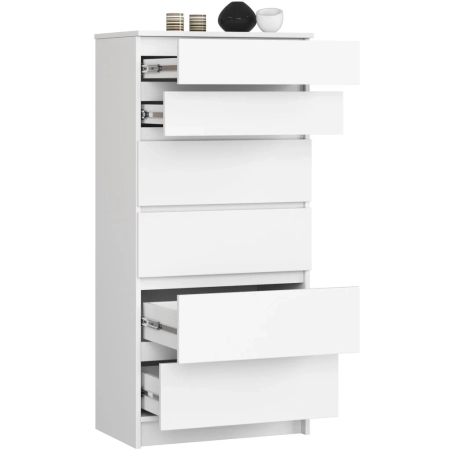 Komoda do sypialni, pokoju, 6 szuflad, STILO, 60x40x130 cm, biel, mat