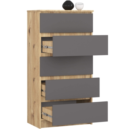 Komoda do sypialni, 5 szuflad, STILO, 60x40x121 cm, dąb artisan, grafit szary, mat