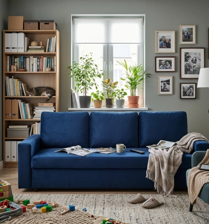 Kanapa 3 osobowa, BLOM, velvet, 220x92x92 cm, granatowy