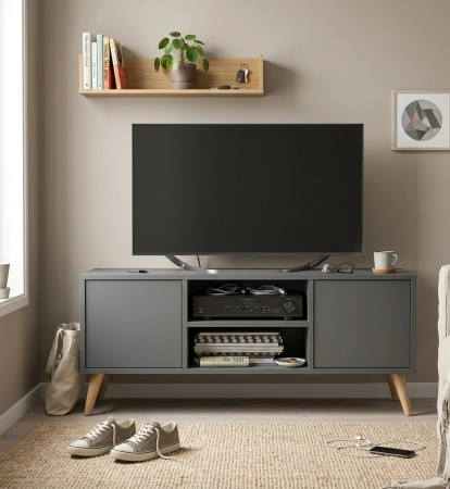 Szafka rtv, skandynawski styl, SKAND, 120x40x50 cm, grafit, mat