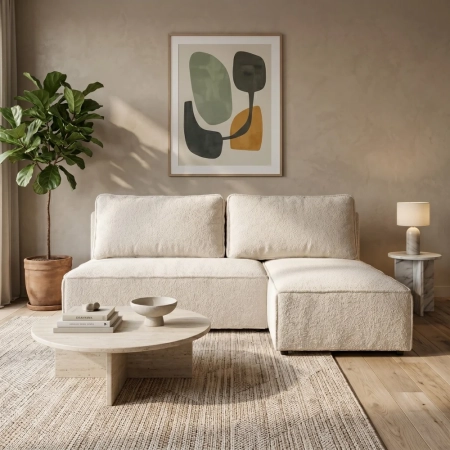 Narożnik rozkładany, lewy, plusz, TESSA, 202x145x92 cm, beżowy