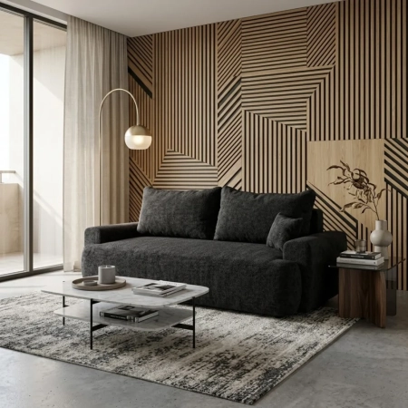 Kanapa z funkcją spania, CORANO, 239x102x93 cm, czarny