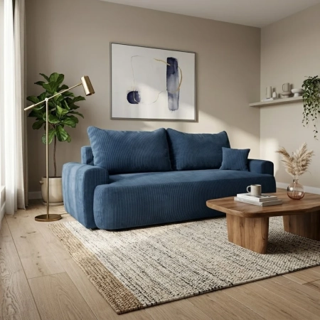 Kanapa z funkcją spania, sztruks, CORANO, 239x102x93 cm, niebieski