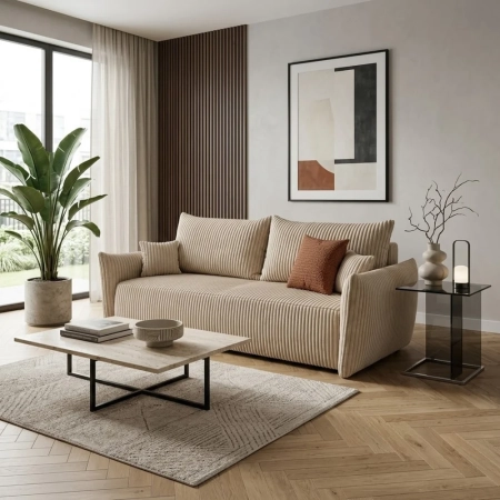 Kanapa dwuosobowa, sztruks, SERANO, 230x112x92 cm, beżowy