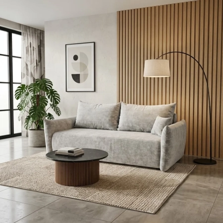 Kanapa do salonu, szenil, SERANO, 230x112x92 cm, jasny szary