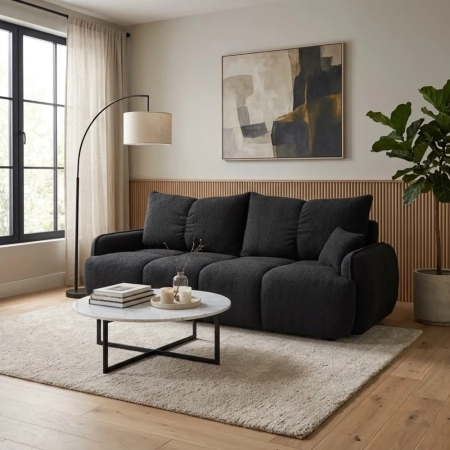 Nowoczesna kanapa, boucle, BRISO, 243x102x93 cm, czarny