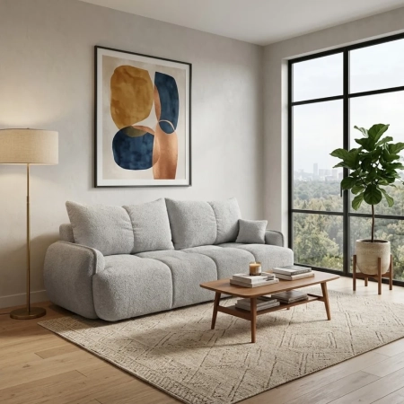 Nowoczesna kanapa, boucle, BRISO, 243x102x93 cm, jasny szary
