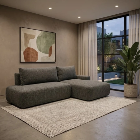 Duży narożnik, prawostronny, DUNA, szenil, 273x166x92 cm, ciemny szary