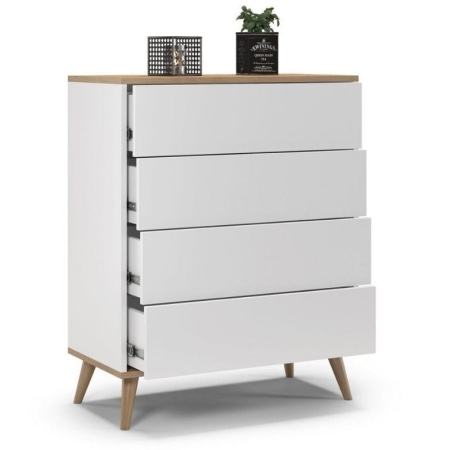 Komoda do salonu, sypialni, SKAND, 80x40x100 cm, dąb, biel, mat