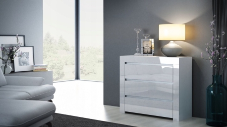 Komoda do sypialni, pokoju, D3, 80x40x79 cm, biel, połysk